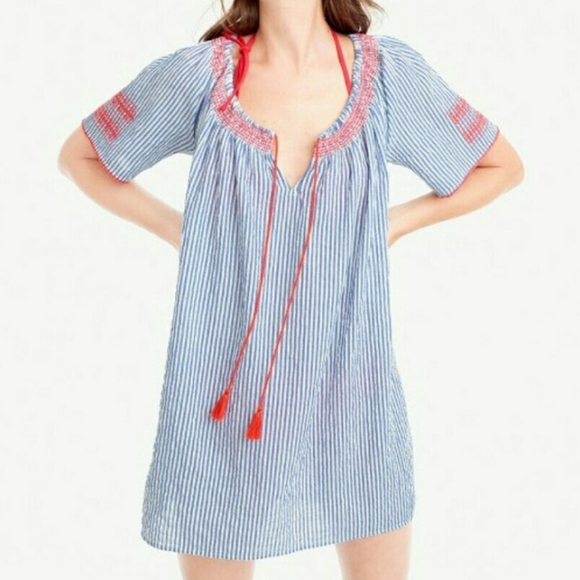 J Crew Embroidered Striped Tunic Beach Cover Up Size XS - Picture 2 of 8